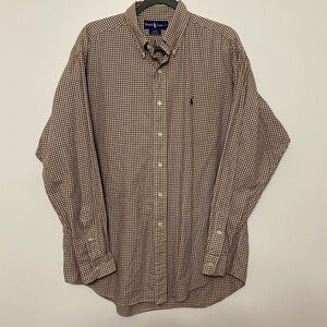 Ralph Lauren Men's Blake 100% Cotton Brown Small Checkered Shirt size L